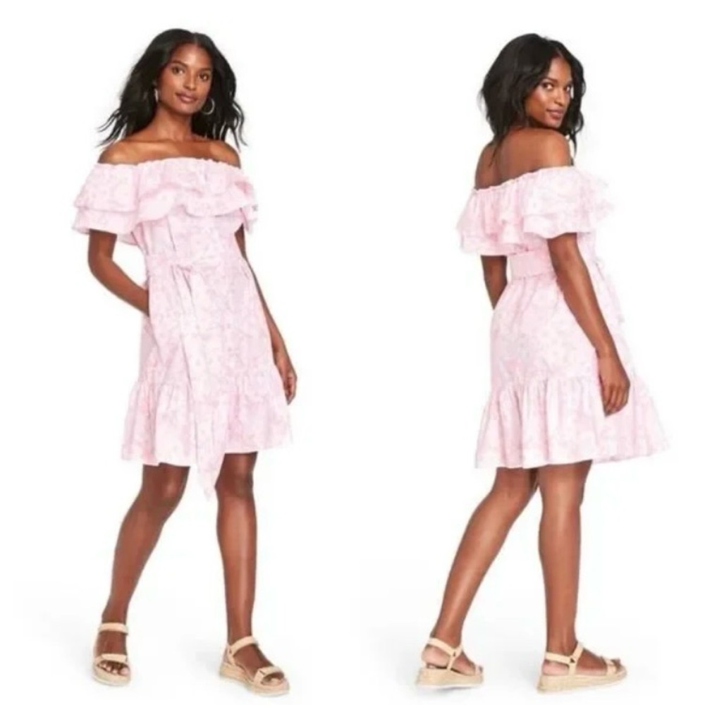 Lisa Marie Fernandez Target Off The Shoulder Dress‎ Floral Print Pink Dress  XS